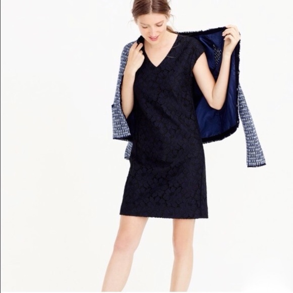J. Crew Navy & Black Sleeveless Lace Shift Dress